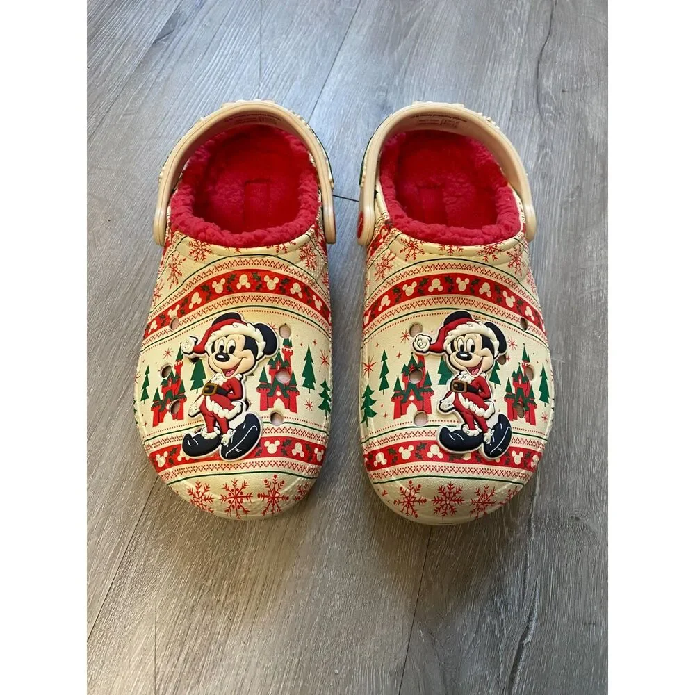 Crocs Disney Santa Mickey Mouse Fair Isle Holiday Lined Clogs M6 W8 211520-90H